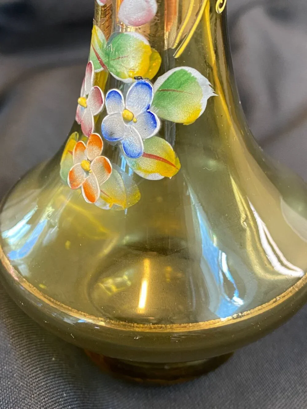 Vintage Hand Painted Amber Blown Glass Bohemian Cottage Core Bud Vase